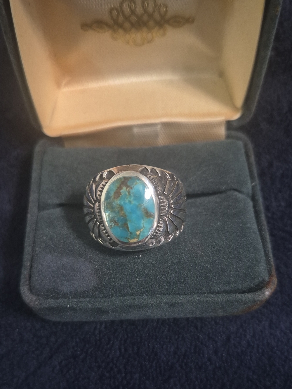Sterling Silver Turquoise Oval Statement Ring - Blue Sz 9